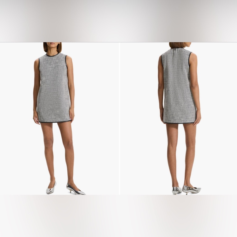 THEORY SLEEVELESS COTTON BLEND TWEED SHIFT MINIDRESS various sizes black/white - Picture 2 of 6